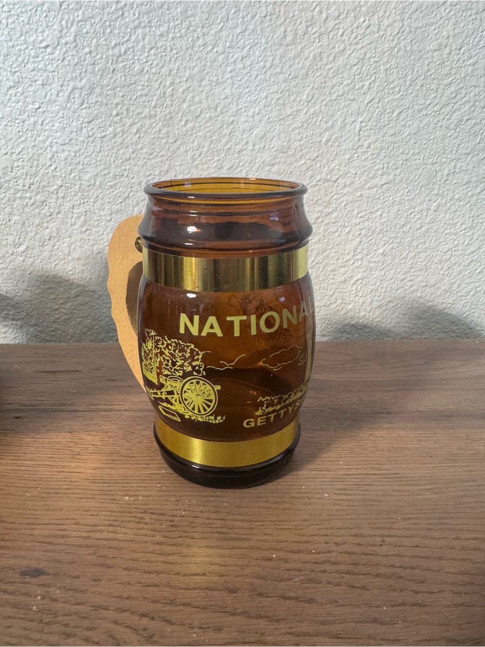 Amber Glass Barrel Tumbler with Gold Accents